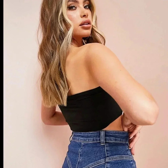 FRONT TIE BANDEAU TOP IN BLACK VERSATILE TOP 6.5”x28.5” - Picture 3 of 10